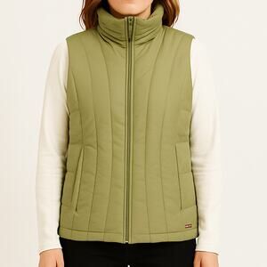 Woolrich Quilted Puffer Vest Olive Green Zip Front Outdoor Heritage L